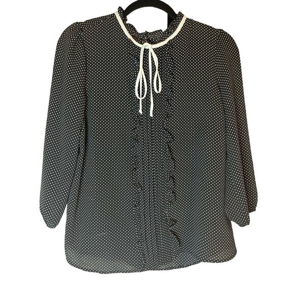 EUC Monteau Black and White Polka Dot Blouse Size XL - Picture 4 of 6